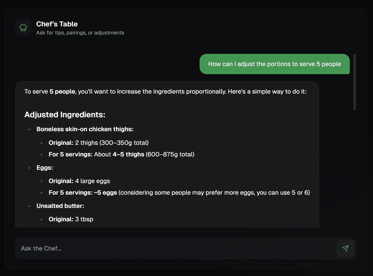 ChefGPT chat message