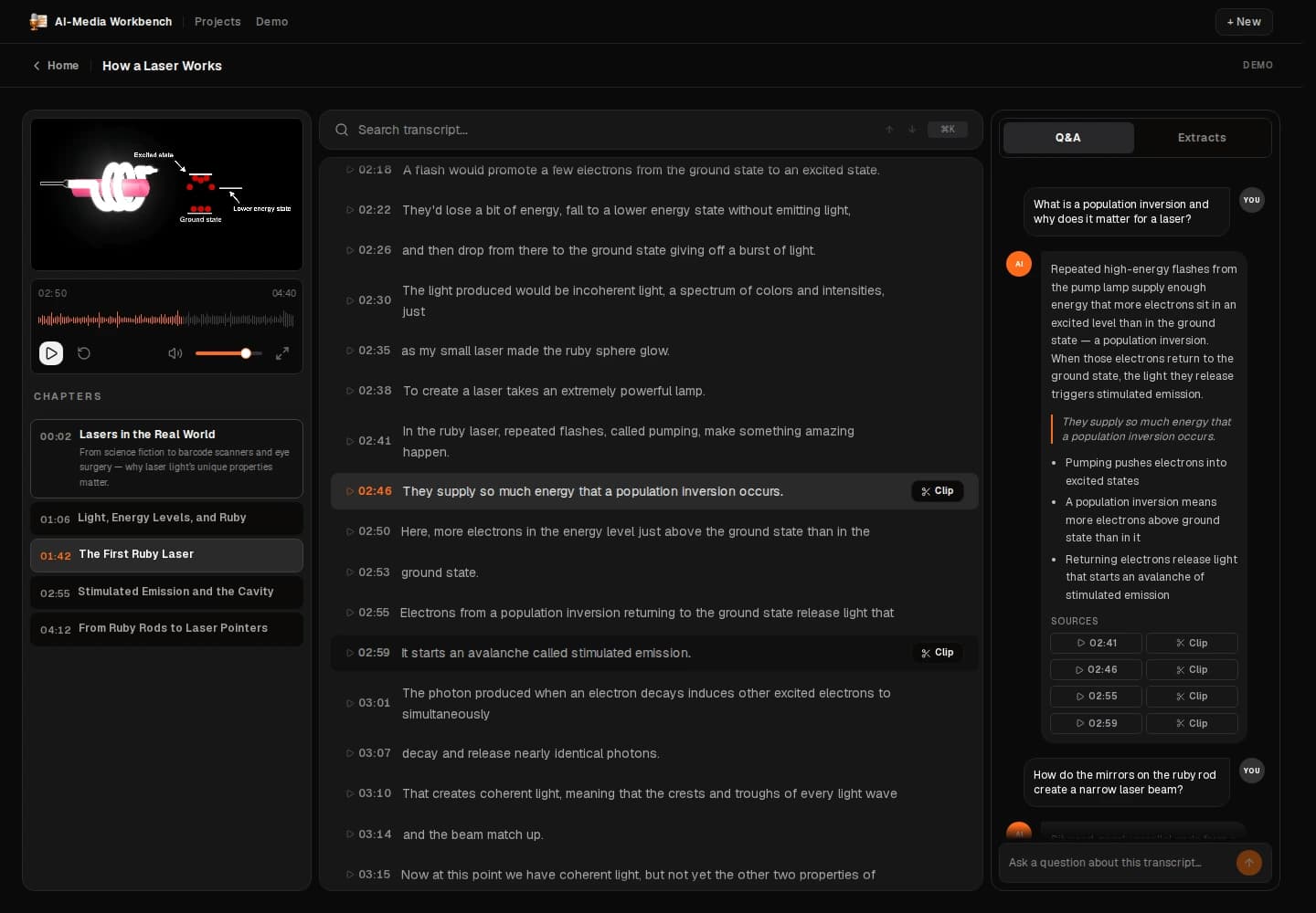 The source link and adjacent Clip action refer to the same section, from 02:46.280 to 02:50.080.
